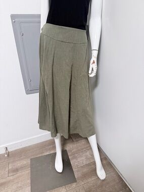 Good Condition Green Olive A-Line Midi Skirt